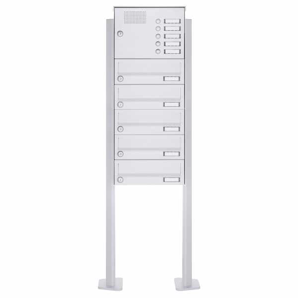 5-compartment free-standing letterbox Design BASIC 385P-9016 ST-T with bell box - RAL 9016 traffic white