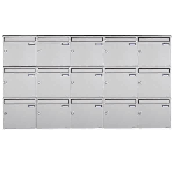 15-compartment 3x5 stainless steel surface mailbox Design BASIC Plus 382XA AP - stainless steel V2A polished