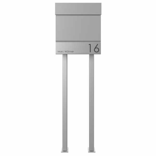 free-standing letterbox KANT Edition with newspaper compartment - Design Elegance 4 - RAL 9007 gray aluminum