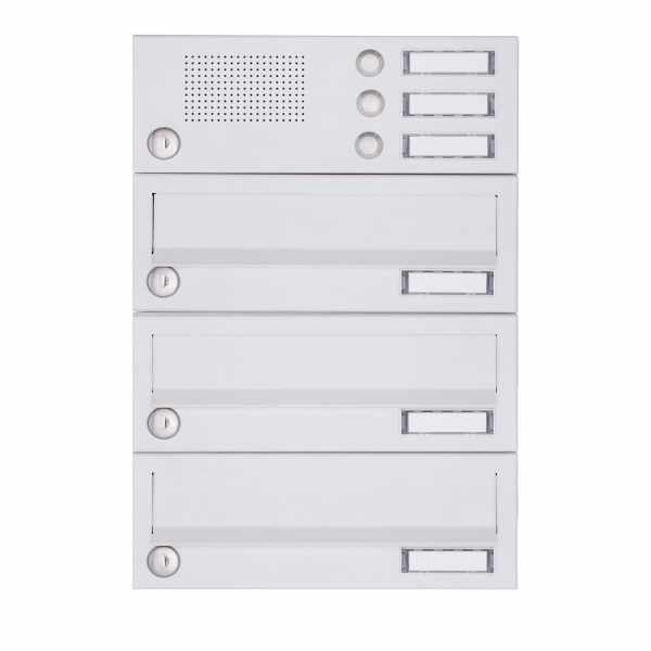 3-compartment Surface mounted letter box system Design BASIC 385A-9016 AP with bell box - RAL 9016 traffic white
