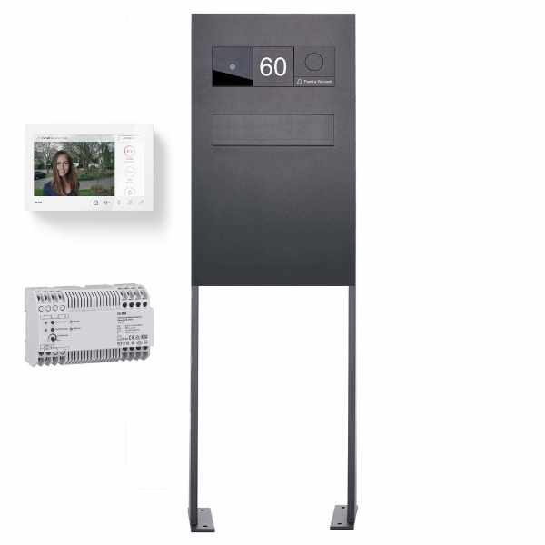 Stainless steel fence mailbox freestanding designer BIG ST-P - RAL - GIRA System 106 - VIDEO complete set
