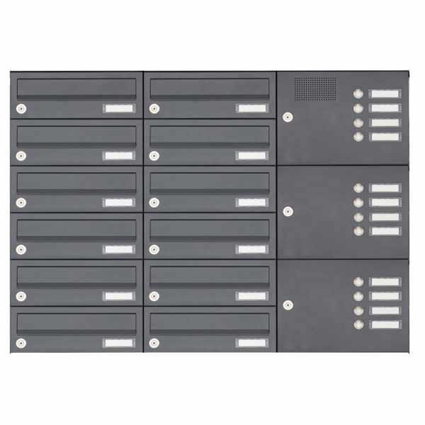 12-compartment Surface mounted mailbox system Design BASIC 385A-7016 AP with bell box - RAL 7016 anthracite gray