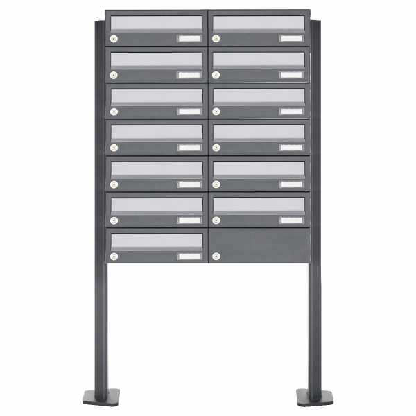 13-compartment Letterbox system freestanding Design BASIC 385P ST-T - stainless steel RAL 7016 anthracite gray