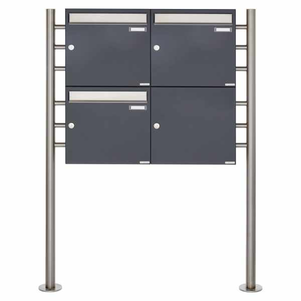 3-compartment 2x2 letterbox system freestanding Design BASIC 381 ST-R - stainless steel RAL 7016 anthracite gray