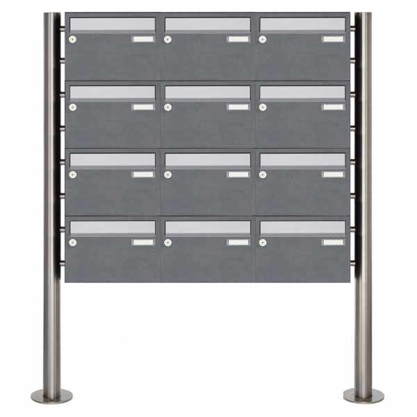 12-compartment Stainless steel free-standing letterbox Design BASIC Plus 385XR220 ST-R - stainless steel - RAL of your choice
