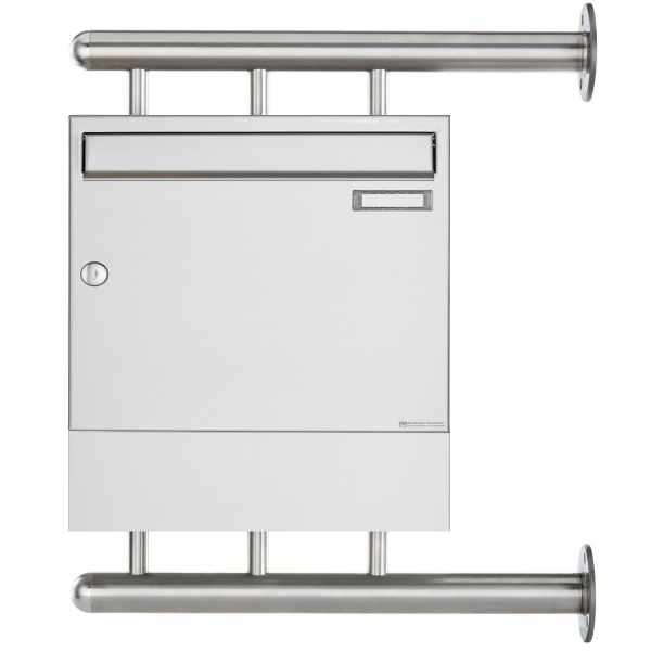 Stainless steel mailbox BASIC 810 W with newspaper compartment for side wall mounting