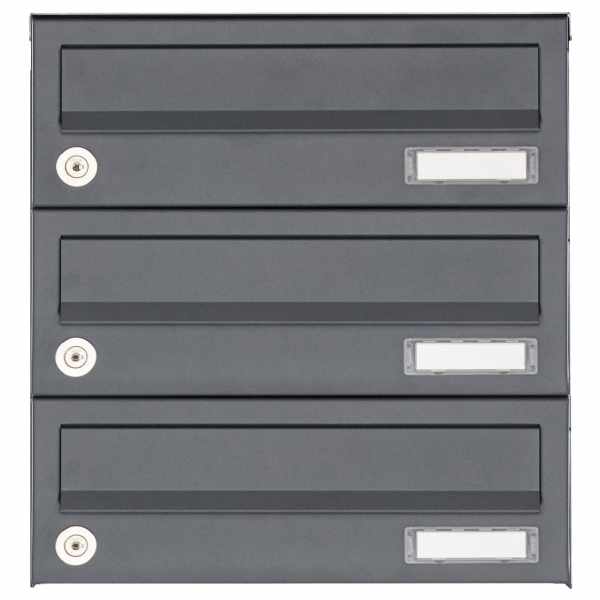 3-compartment Surface mounted mailbox system Design BASIC 385A AP - RAL 7016 anthracite gray
