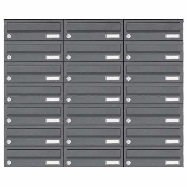 21-compartment 7x3 stainless steel surface mailbox system Design BASIC Plus 385XA AP - RAL of your choice