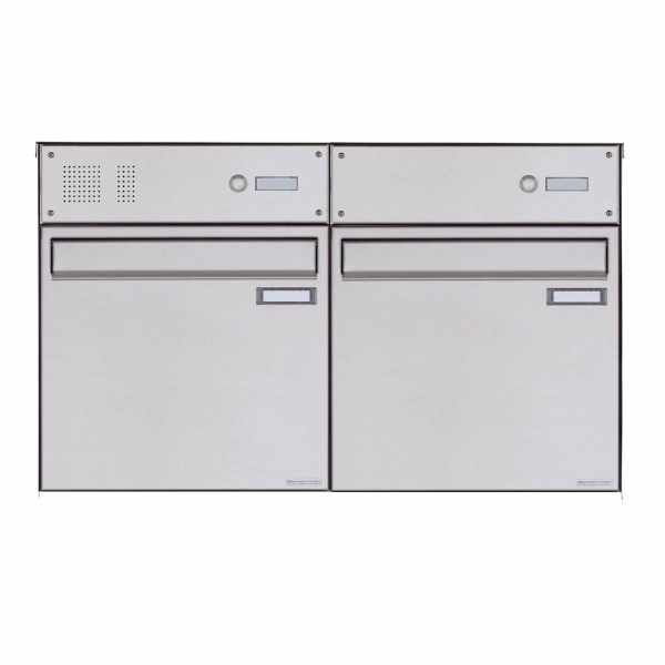 2-compartment 1x2 stainless steel fence mailbox BASIC Plus 382XZ with bell box - removal from the rear side