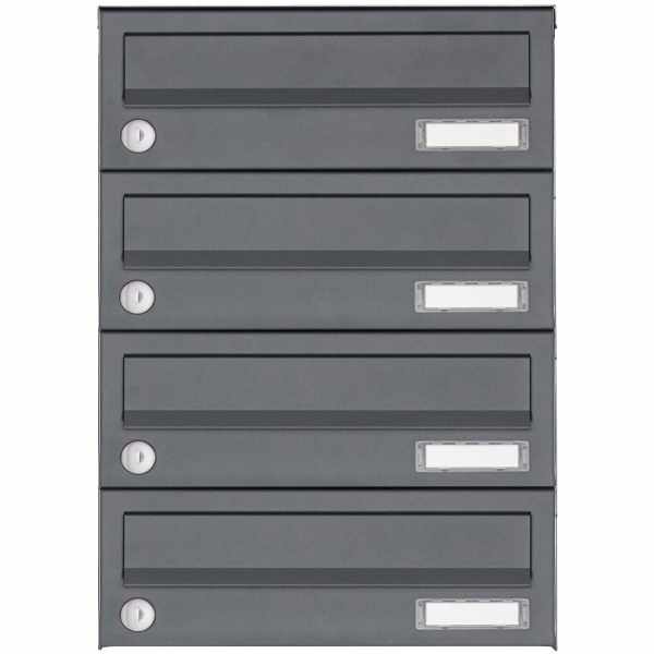 4-compartment Stainless steel surface mailbox system Design BASIC Plus 385XA AP - RAL of your choice