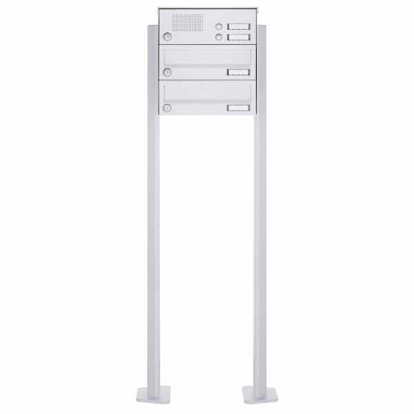 2-compartment free-standing letterbox Design BASIC 385P-9016 ST-T with bell box - RAL 9016 traffic white