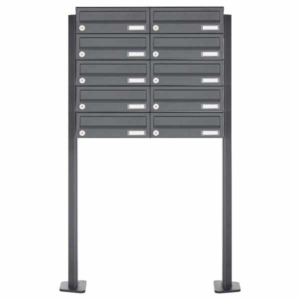 10-compartment Letterbox system freestanding design BASIC 385P ST-T - RAL 7016 anthracite gray