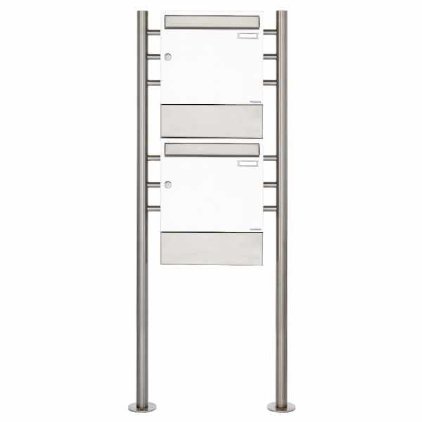 2-compartment 2x1 free-standing letterbox Design BASIC 381 ST-R with newspaper compartment - RAL 9016 traffic white