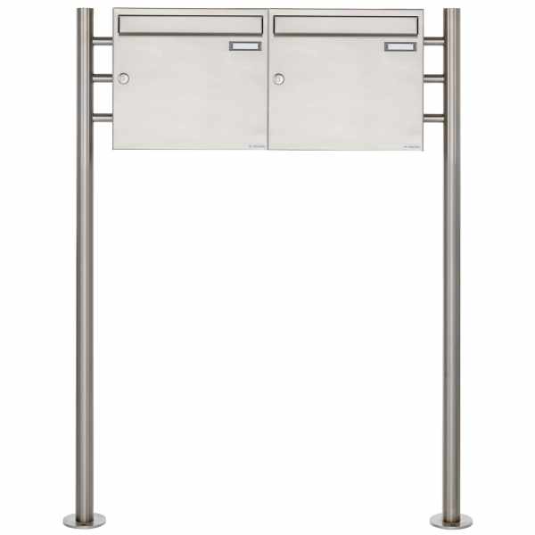 2-compartment 1x2 stainless steel free-standing letterbox Design BASIC 381 ST-R