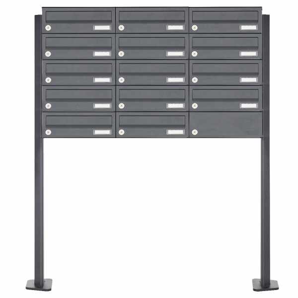 14-compartment 5x3 stainless steel mailbox system freestanding design BASIC Plus 385XP ST-T - RAL of your choice