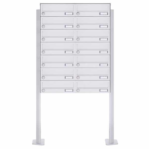 14-compartment 7x2 free-standing letterbox Design BASIC 385P-9016 ST-T - RAL 9016 traffic white