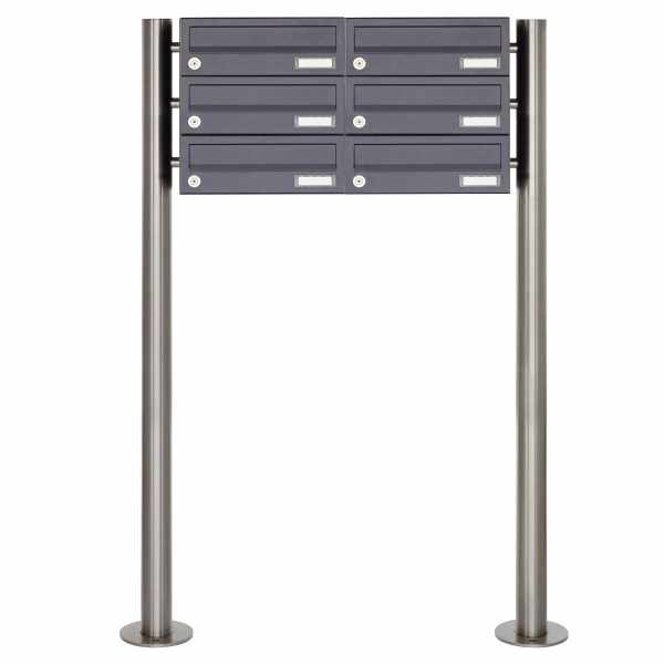 6-compartment 2x3 stainless steel mailbox freestanding design BASIC Plus 385X ST-R - RAL of your choice