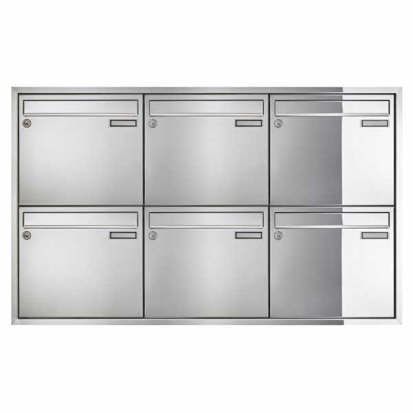 6-compartment 3x2 flush-mounted mailbox system CLASSIC 534C - polished stainless steel similar to chrome - 6 party