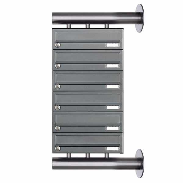 6-compartment Stainless steel mailbox system Design BASIC Plus 385XW for side wall mounting - RAL of your choice
