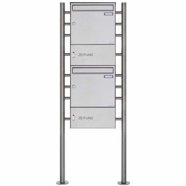 2-compartment Stainless steel free-standing letterbox Design BASIC Plus 381X ST-R with 2x newspaper box closed
