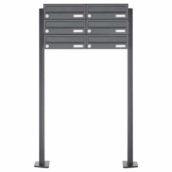 6-compartment Letterbox system freestanding Design BASIC 385P ST-T - Horizontal - RAL 7016 anthracite gray