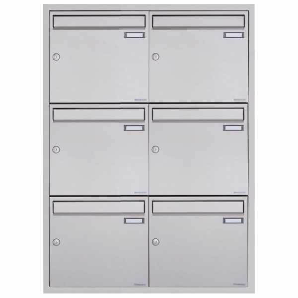 6-compartment 2x3 stainless steel flush-mounted mailbox system BASIC Plus 382XU UP - polished stainless steel - 6 party