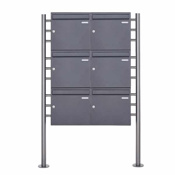 6-compartment 3x2 free-standing letterbox Design BASIC 381 ST-R - DB703 micaceous iron ore