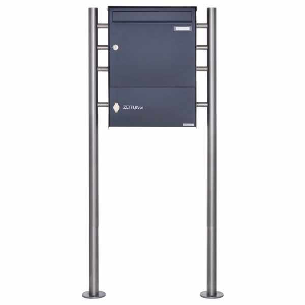 free-standing letterbox Design BASIC Plus 381X ST-R with closed newspaper box - RAL of your choice