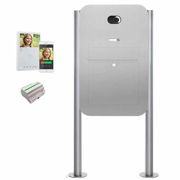 Stainless Steel free-standing letterbox Designer Organic BIG ST-R with Comelit VIDEO Complete Set Wifi