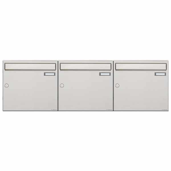 3-compartment 1x3 stainless steel surface mounted mailbox system Design BASIC 382A-AP