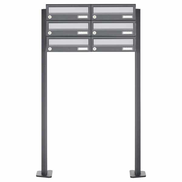 6-compartment 3x2 letterbox system freestanding Design BASIC 385P ST-T - stainless steel RAL 7016 anthracite gray