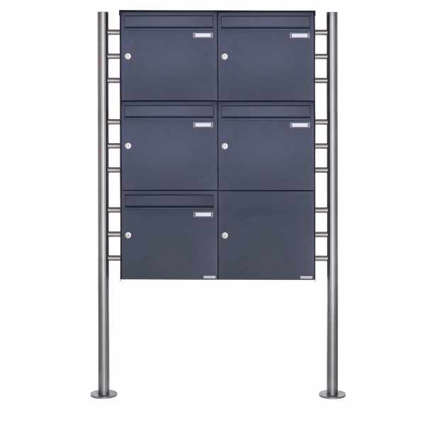 5-compartment 3x2 stainless steel free-standing letterbox Design BASIC Plus 381X ST R - RAL of your choice