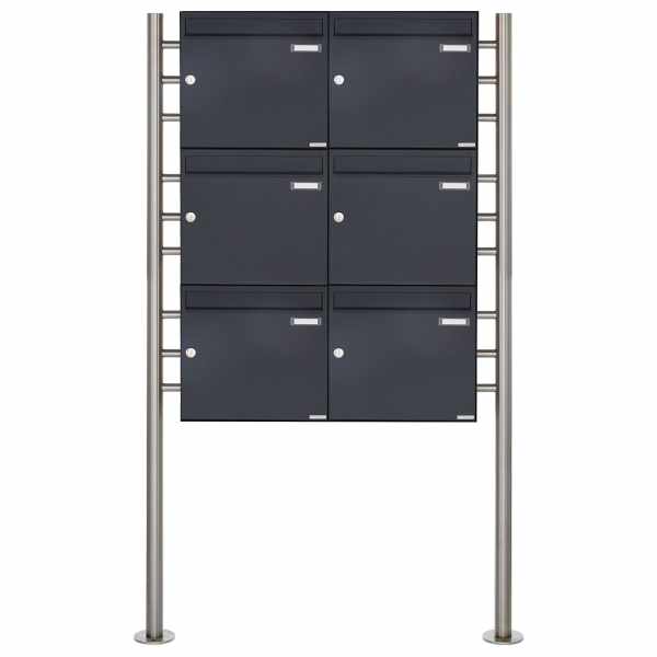 6-compartment 3x2 letterbox system freestanding Design BASIC 381 ST-R - RAL 7016 anthracite gray