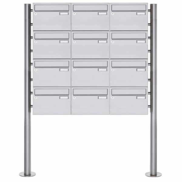 12-compartment Stainless steel free-standing letterbox Design BASIC Plus 385XR220 ST-R - stainless steel V2A
