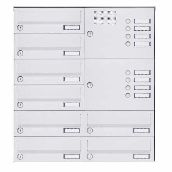 8-compartment Surface mounted letter box system Design BASIC 385A-9016 AP with bell box - RAL 9016 traffic white