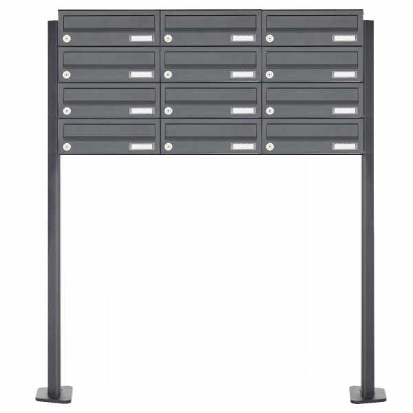 12-compartment 4x3 stainless steel mailbox freestanding design BASIC Plus 385XP ST-T - RAL of your choice