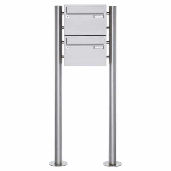 2-compartment Stainless steel free-standing letterbox Design BASIC Plus 385XR220 ST-R - stainless steel V2A