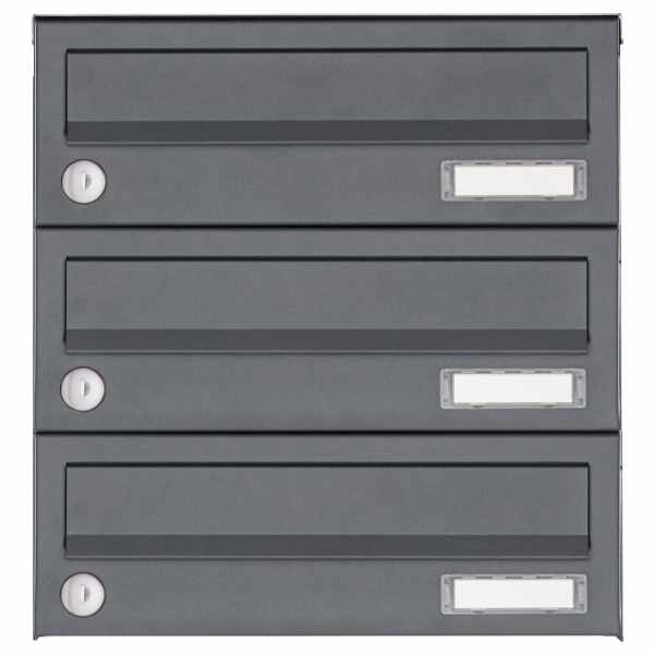 3-compartment Stainless steel surface mailbox system Design BASIC Plus 385XA AP - RAL of your choice