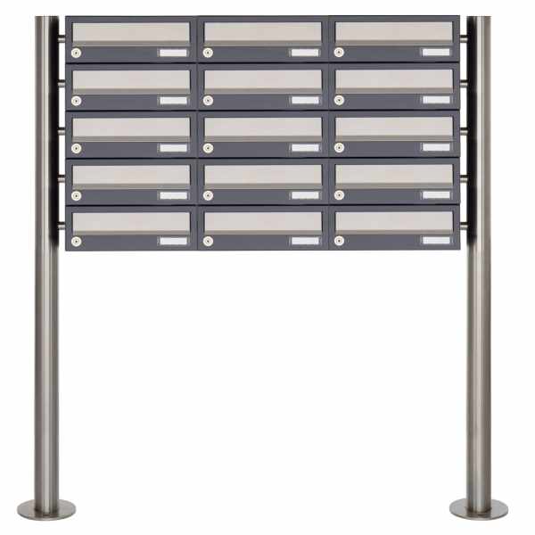 15-compartment 5x3 letterbox system freestanding Design BASIC 385 ST-R - stainless steel RAL 7016 anthracite gray