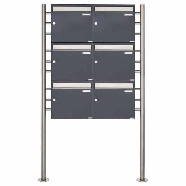 6-compartment 3x2 letterbox system freestanding Design BASIC 381 ST-R - stainless steel RAL 7016 anthracite gray
