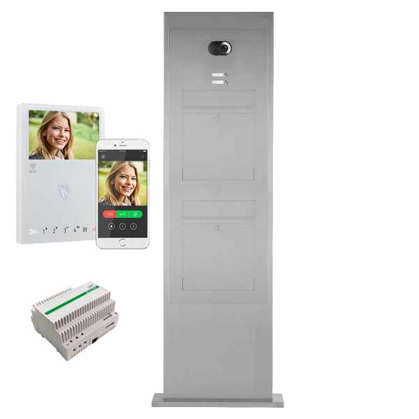 2-compartment Stainless steel mailbox column designer BIG - Comelit VIDEO Komplettset Wifi