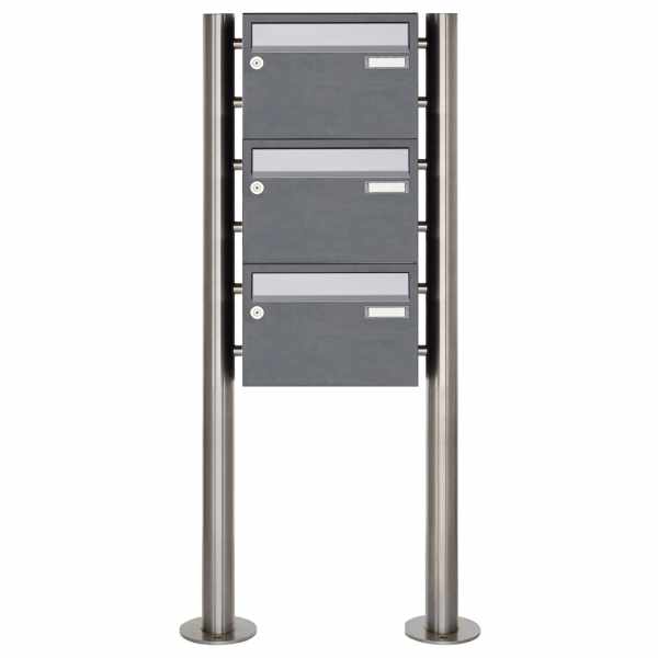 3-compartment Stainless steel free-standing letterbox Design BASIC Plus 385XR220 ST-R - stainless steel - RAL of your choice