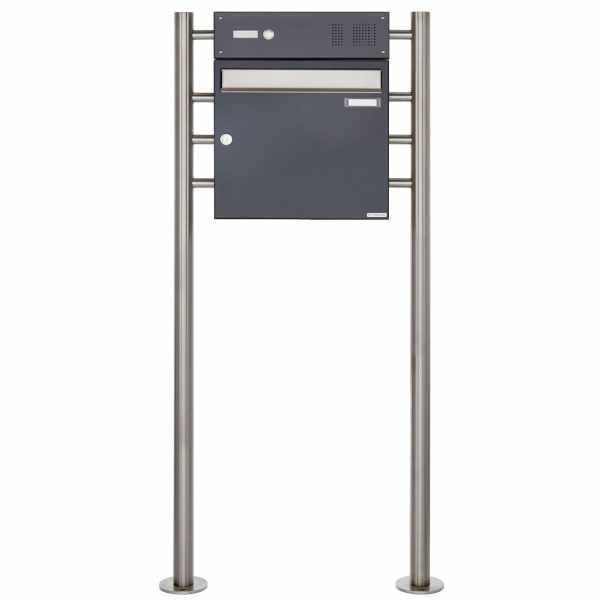 free-standing letterbox Design BASIC 381 ST-R with bell box - stainless steel RAL 7016 anthracite gray