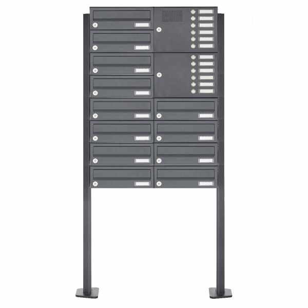 12-compartment Stainless steel free-standing letterbox Design BASIC Plus 385XP ST-T with bell box - RAL of your choice
