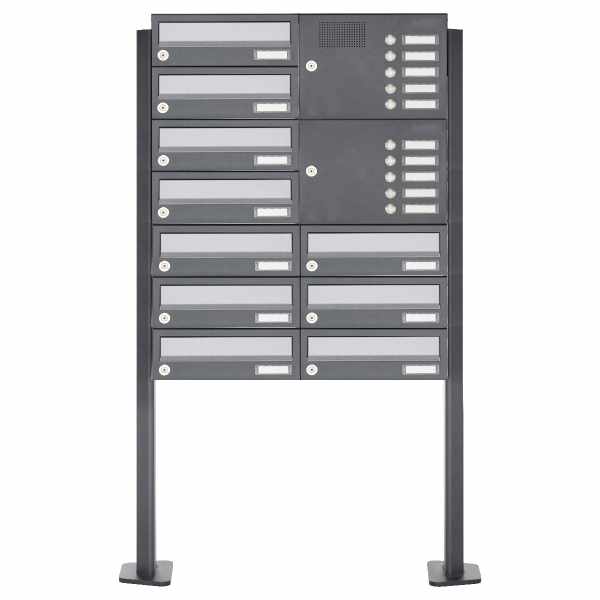 10-compartment free-standing letterbox Design BASIC 385P ST-T with bell box - stainless steel RAL 7016 anthracite