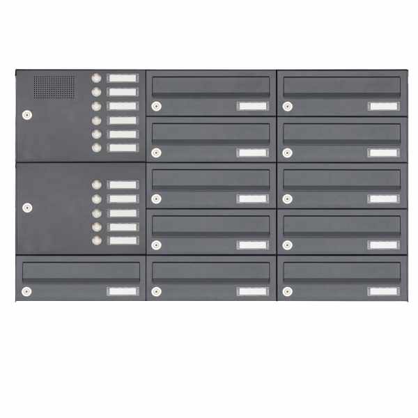 11-compartment Surface mounted mailbox system Design BASIC 385A-7016 AP with bell box - RAL 7016 anthracite gray
