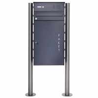 Stainless steel free-standing letterbox BASIC Plus 863X ST-R with bell box &amp; parcel box 550x370 - RAL color