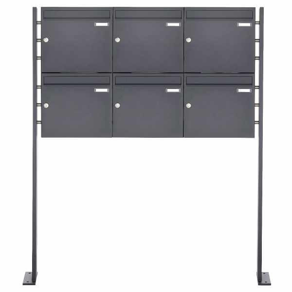 6-compartment Stainless steel free-standing letterbox system BASIC Plus 384XP ST-P powder-coated