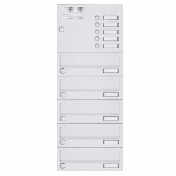 5-compartment Surface mounted letter box system Design BASIC 385A-9016 AP with bell box - RAL 9016 traffic white