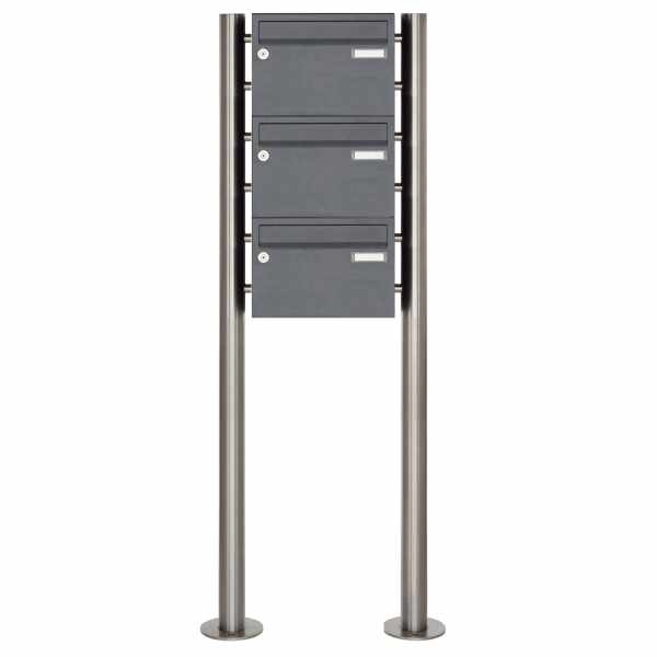 3-compartment Letterbox system freestanding Design BASIC 385220 7016 ST-R - RAL 7016 anthracite gray